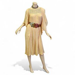 Vintage 1970s Gauze Cotton Dress with Metallic Threads